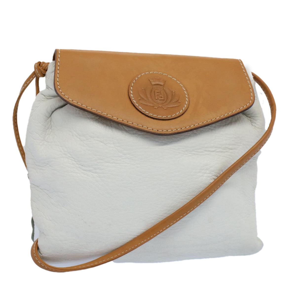 FENDI Shoulder Bag Leather White Auth ar10303