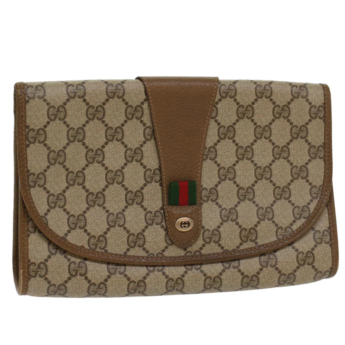 GUCCI GG Canvas Web Sherry Line Clutch Bag Beige Red 89 01 030 Auth ar10304