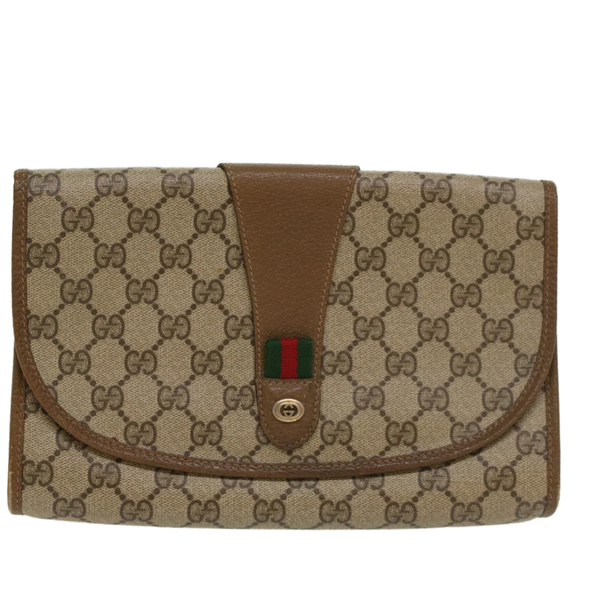 GUCCI GG Canvas Web Sherry Line Clutch Bag Beige Red 89 01 030 Auth ar10304