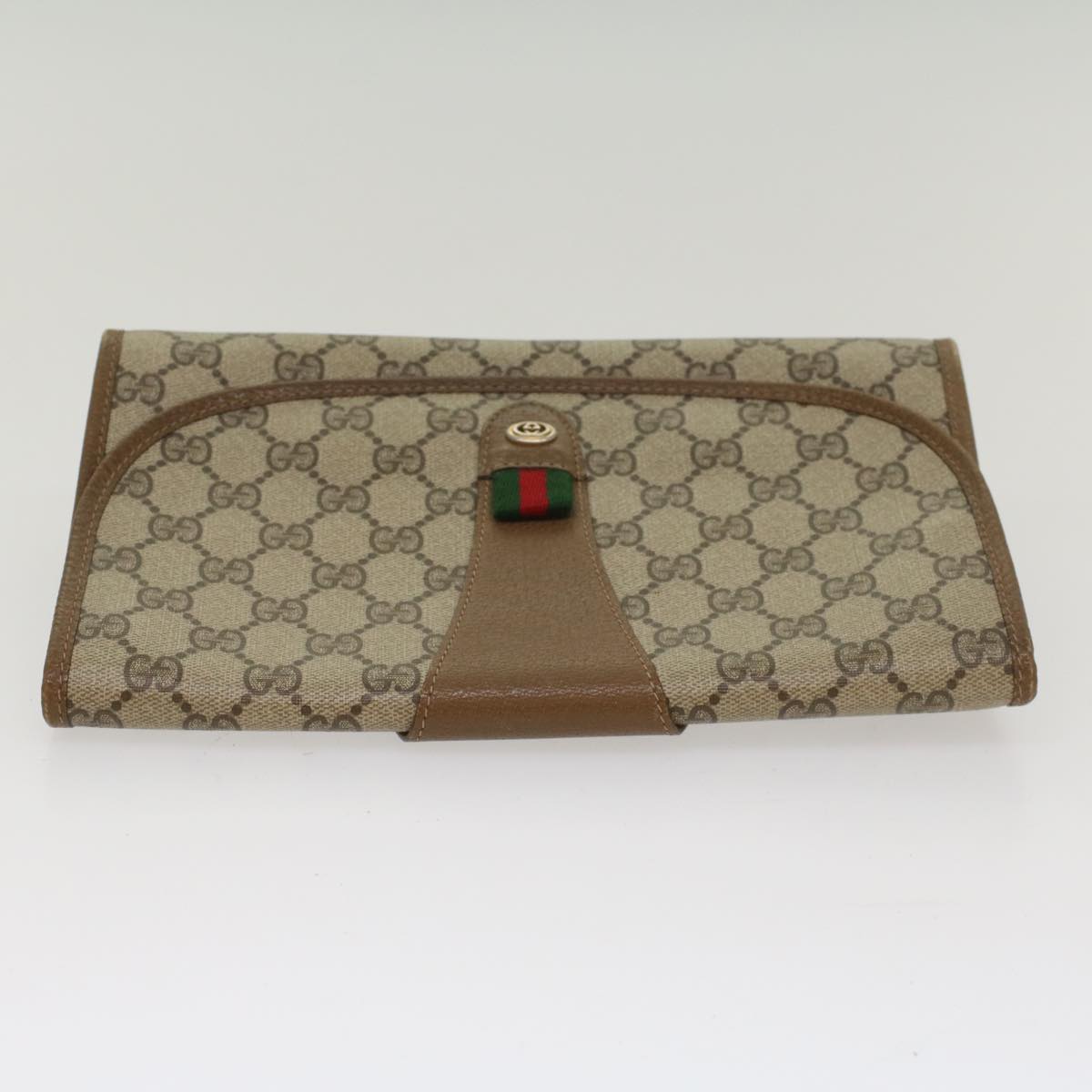 GUCCI GG Canvas Web Sherry Line Clutch Bag Beige Red 89 01 030 Auth ar10304