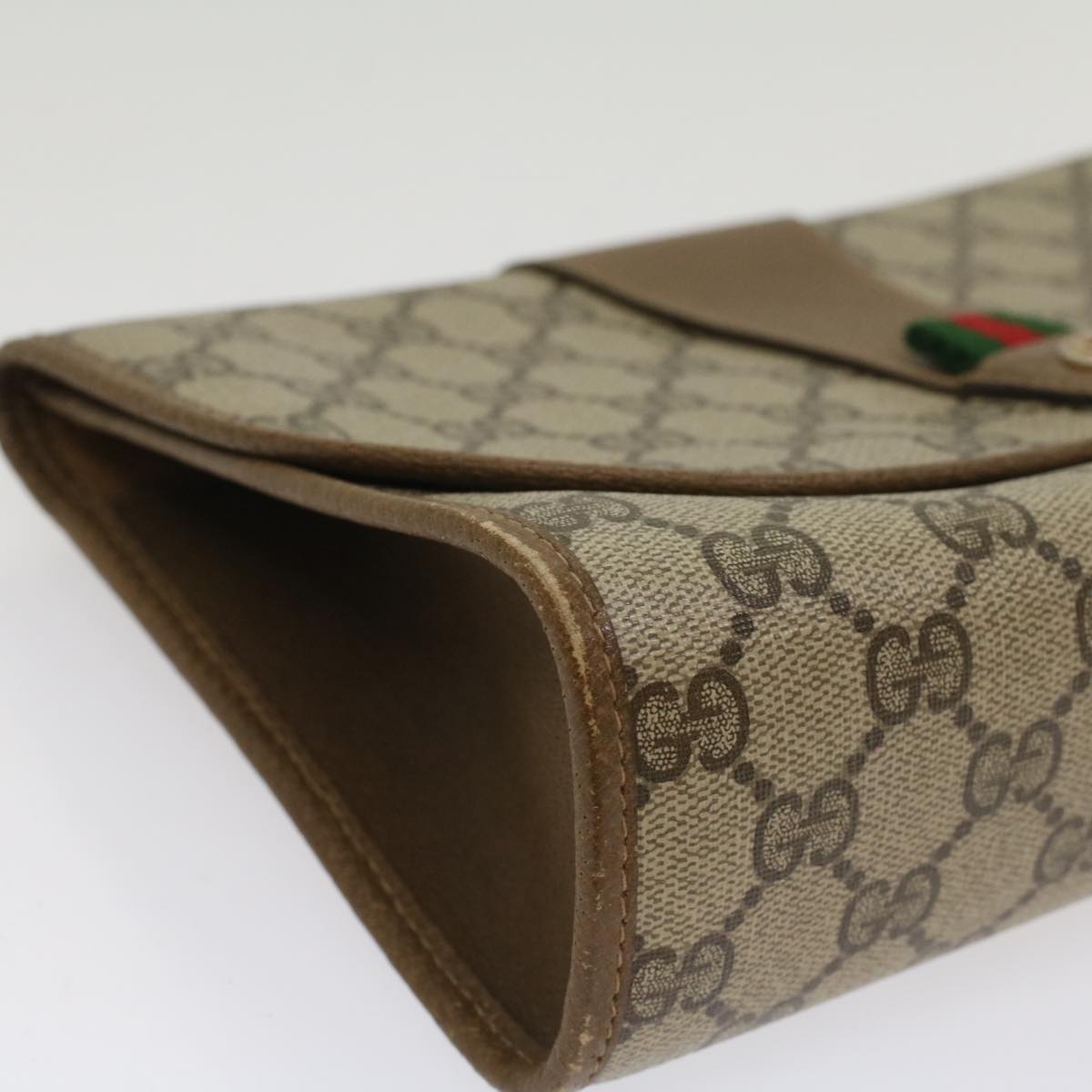 GUCCI GG Canvas Web Sherry Line Clutch Bag Beige Red 89 01 030 Auth ar10304