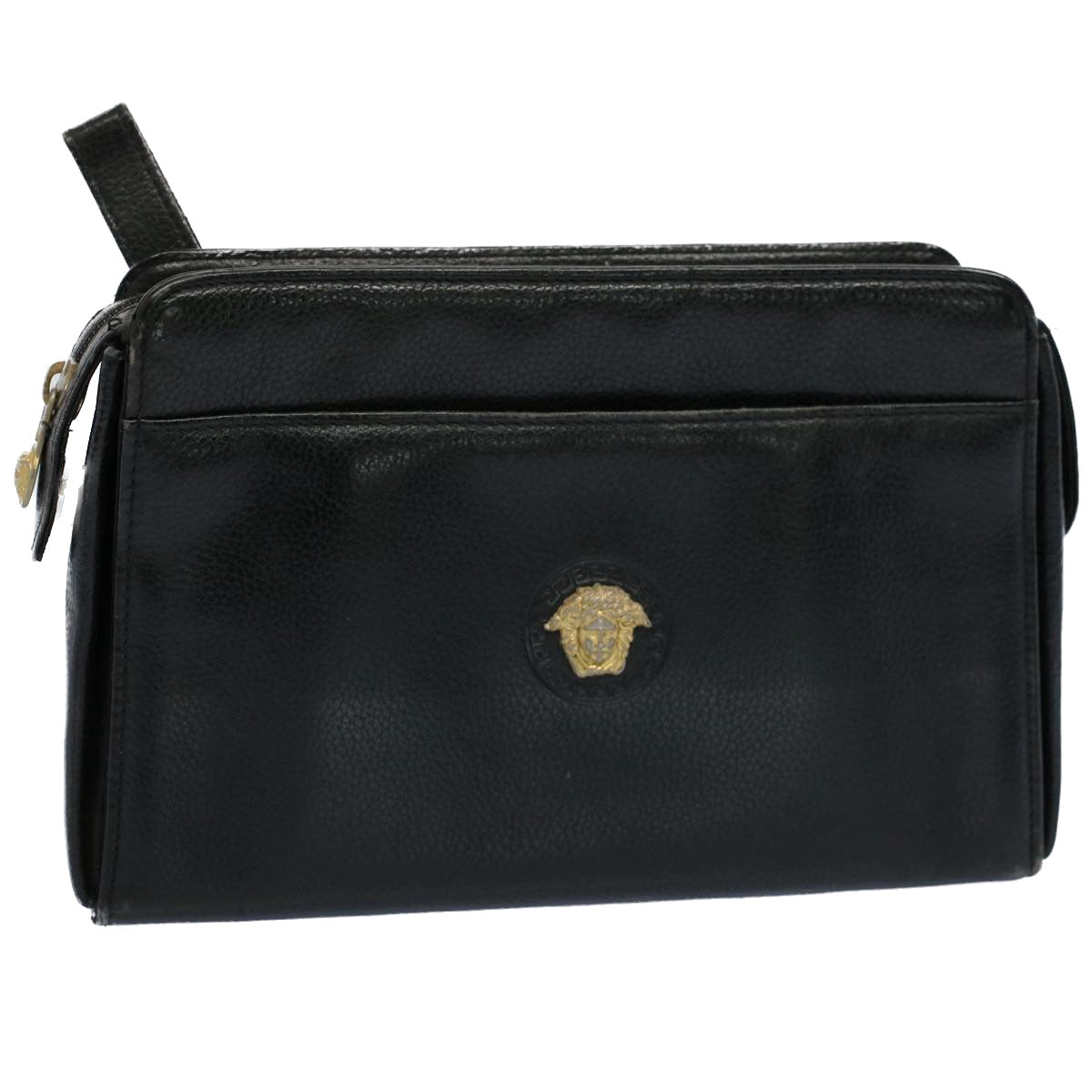 Gianni Versace Clutch Bag Leather Black Auth ar10310