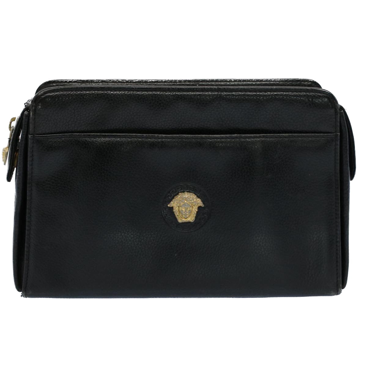 Gianni Versace Clutch Bag Leather Black Auth ar10310