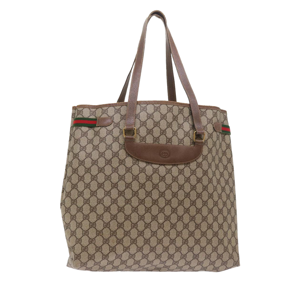 GUCCI GG Canvas Tote Bag PVC Leather Beige Auth ar10314