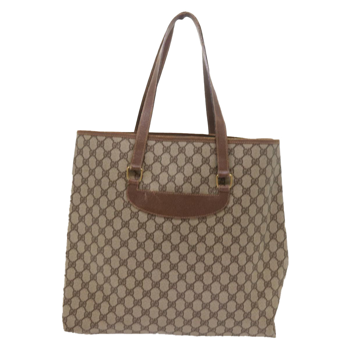 GUCCI GG Canvas Tote Bag PVC Leather Beige Auth ar10314 - 0