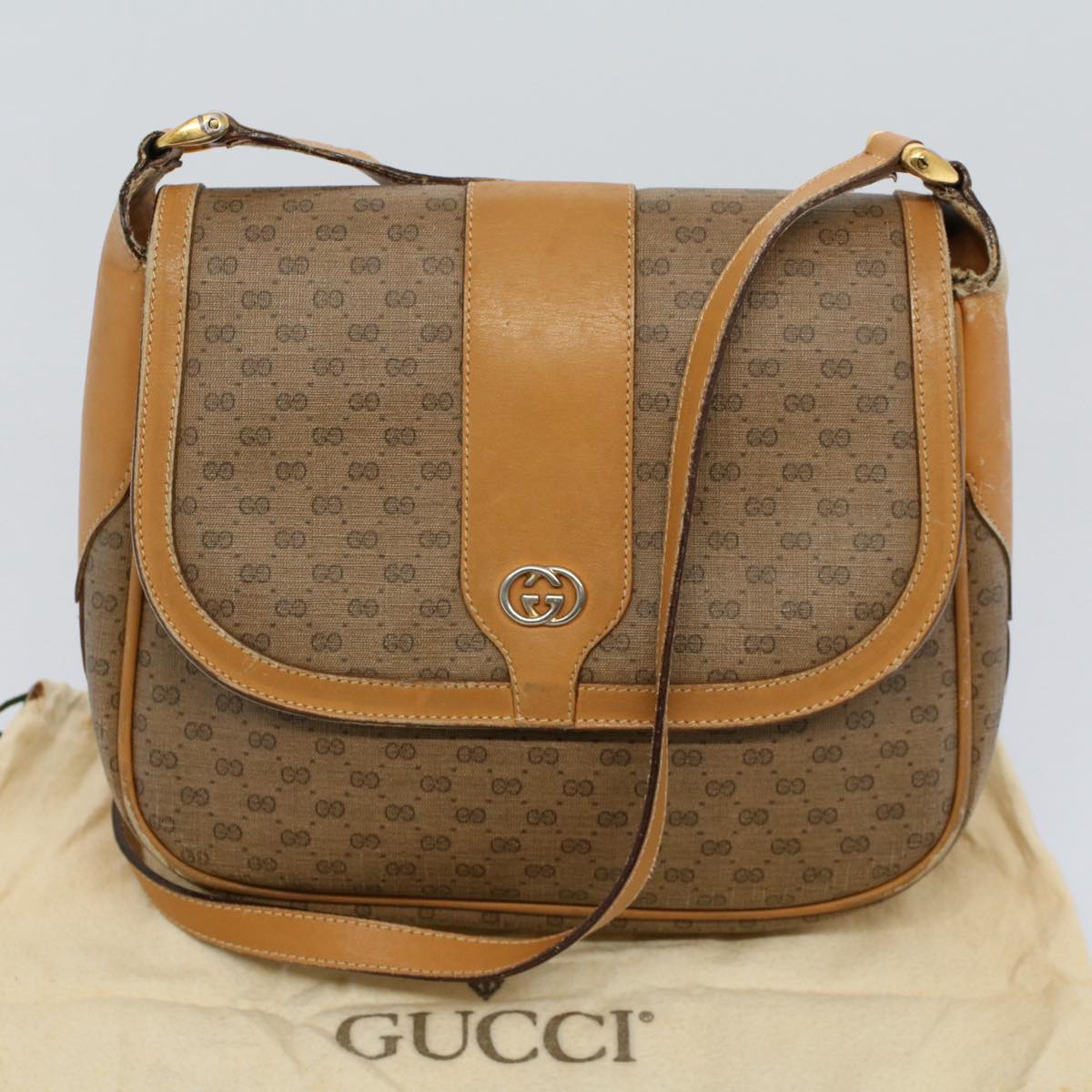 GUCCI Micro GG Canvas Shoulder Bag PVC Leather Beige 001 115 4425 Auth ar10321