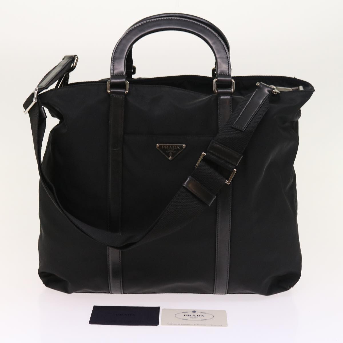 PRADA Hand Bag Nylon Leather 2way Black Auth ar10337