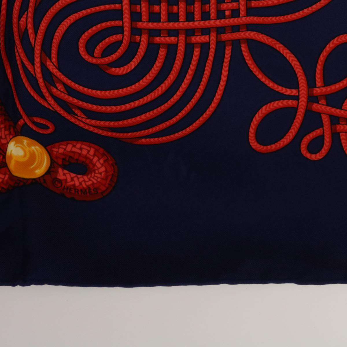 HERMES Carre 90 BRANDEBOURGS Scarf Silk Navy Red Auth ar10341