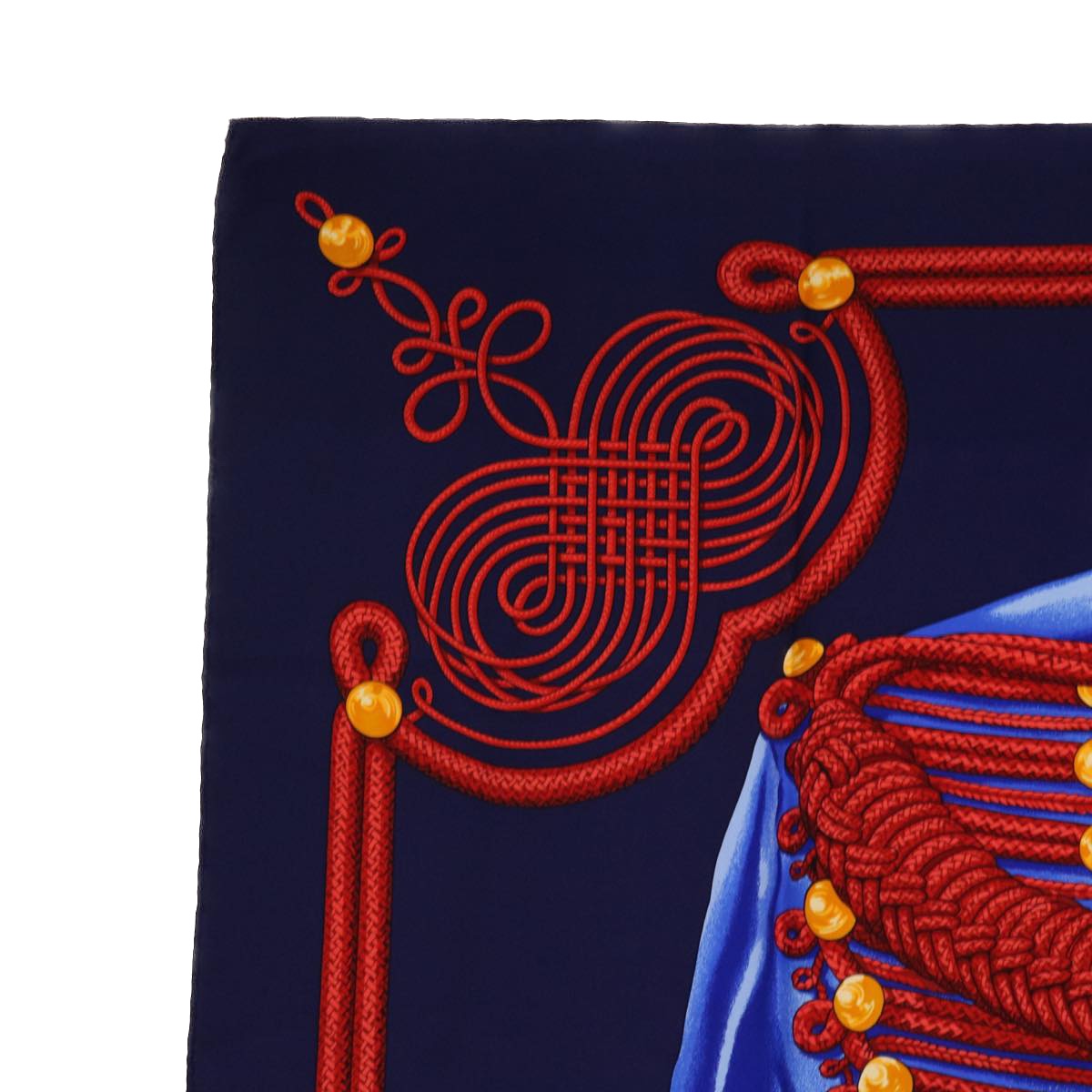 HERMES Carre 90 BRANDEBOURGS Scarf Silk Navy Red Auth ar10341