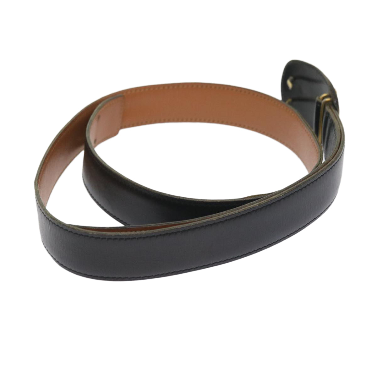 HERMES Belt Leather 33.5"" Black Gold Auth ar10364B - 0