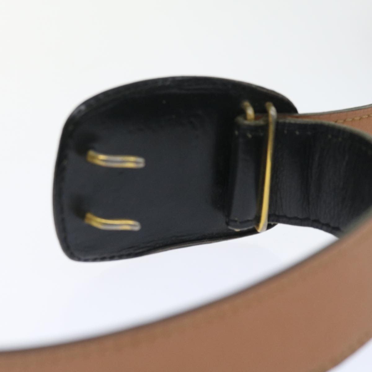 HERMES Belt Leather 33.5"" Black Gold Auth ar10364B