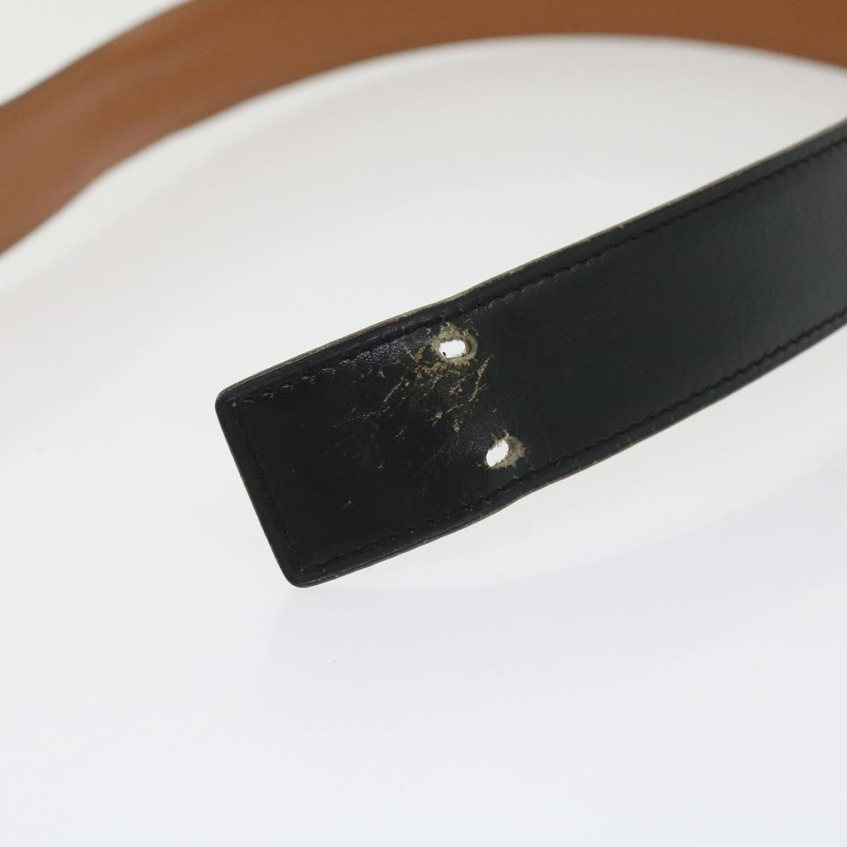 HERMES Belt Leather 33.5"" Black Gold Auth ar10364B