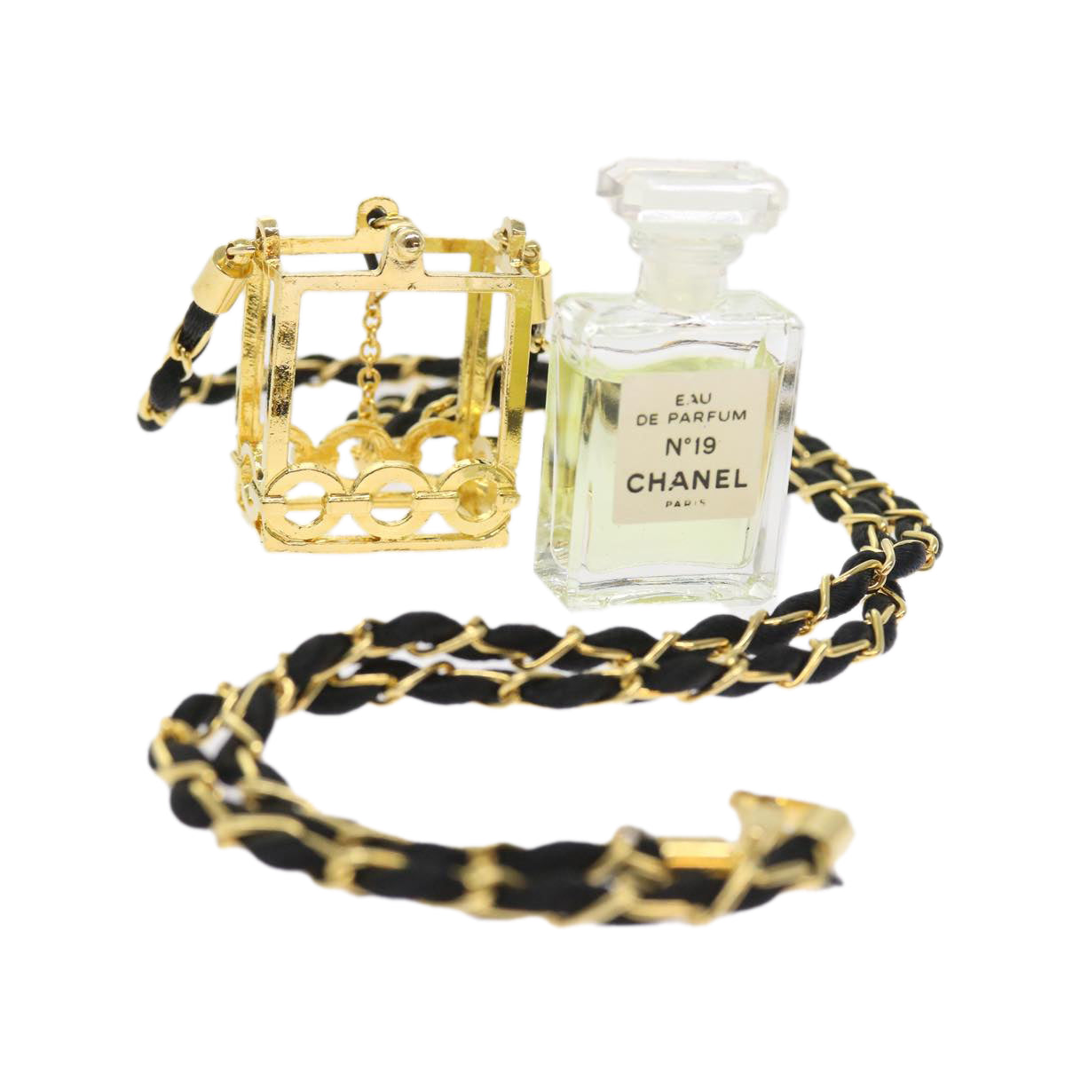 CHANEL Perfume N.19 Necklace Gold Tone CC Auth ar10367B