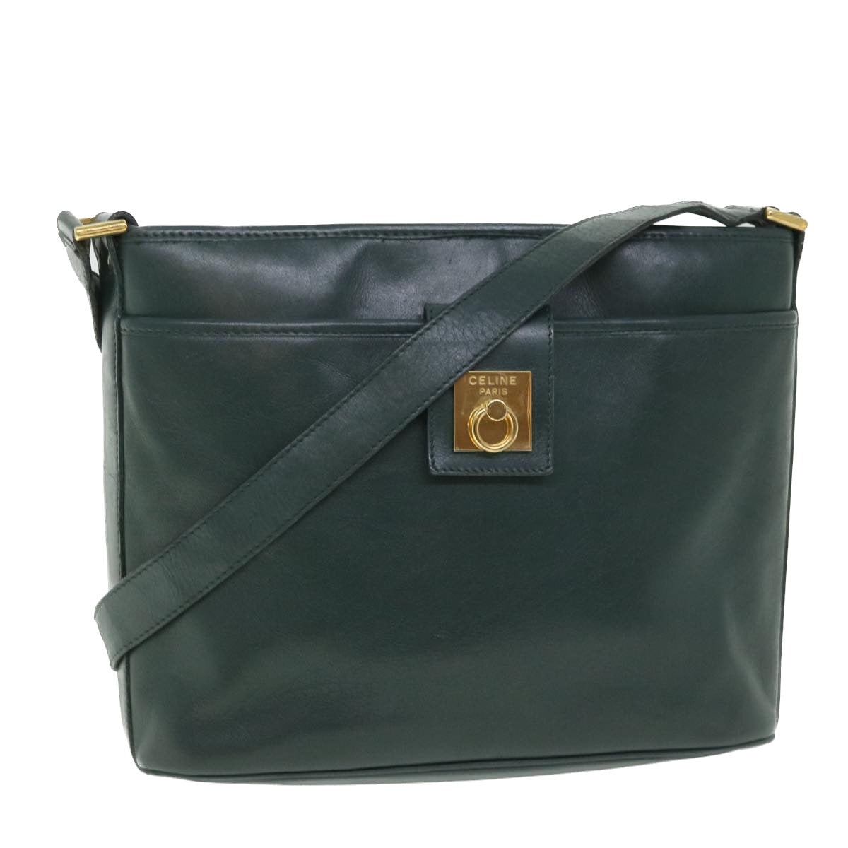 CELINE Shoulder Bag Leather Green Auth ar10370B