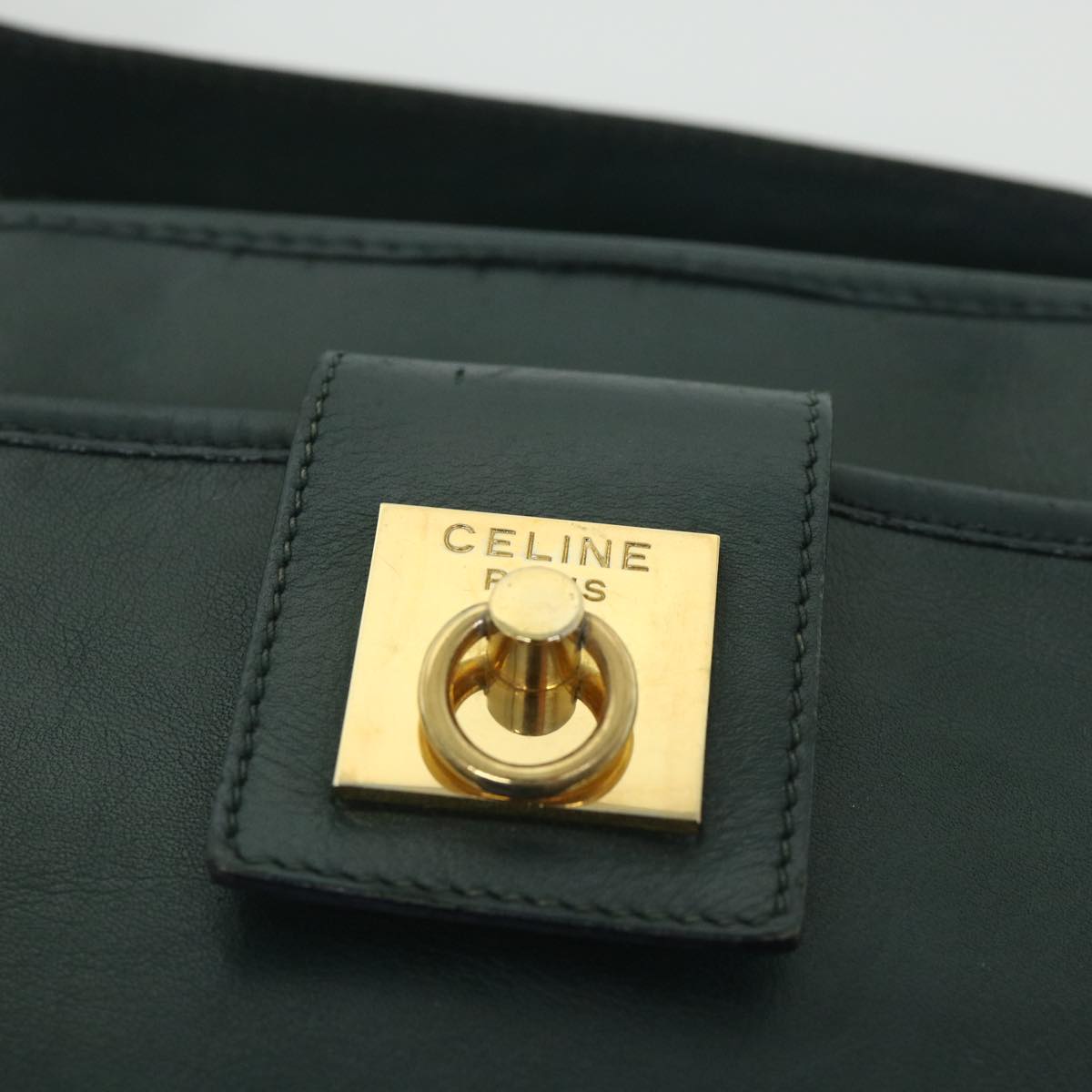 CELINE Shoulder Bag Leather Green Auth ar10370B