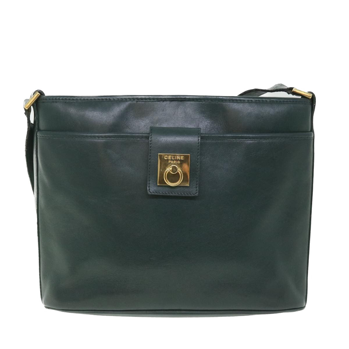 CELINE Shoulder Bag Leather Green Auth ar10370B - 0