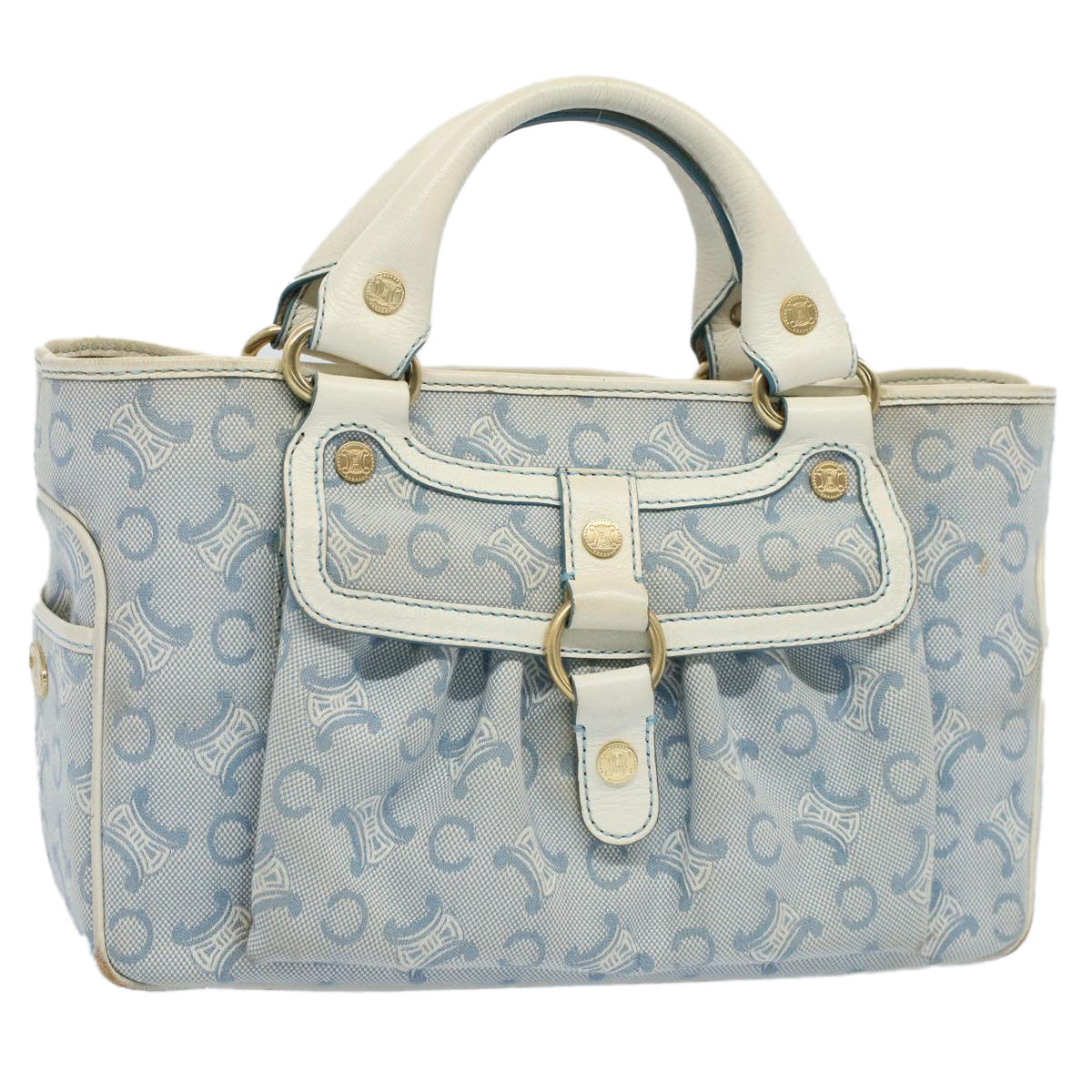 CELINE Paris Macadam Canvas Boogie Bag Hand Bag Light Blue Auth ar10376B