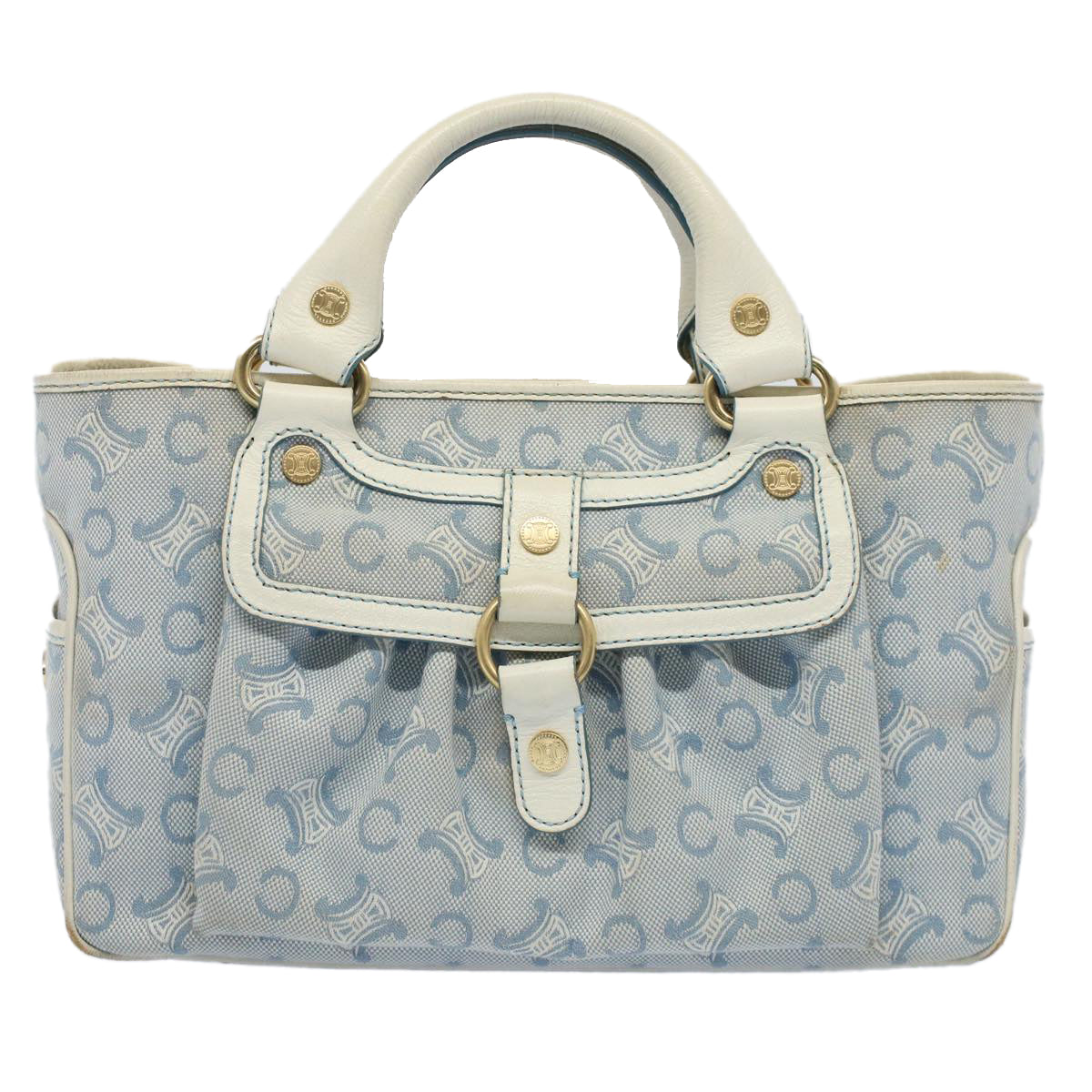 CELINE Paris Macadam Canvas Boogie Bag Hand Bag Light Blue Auth ar10376B