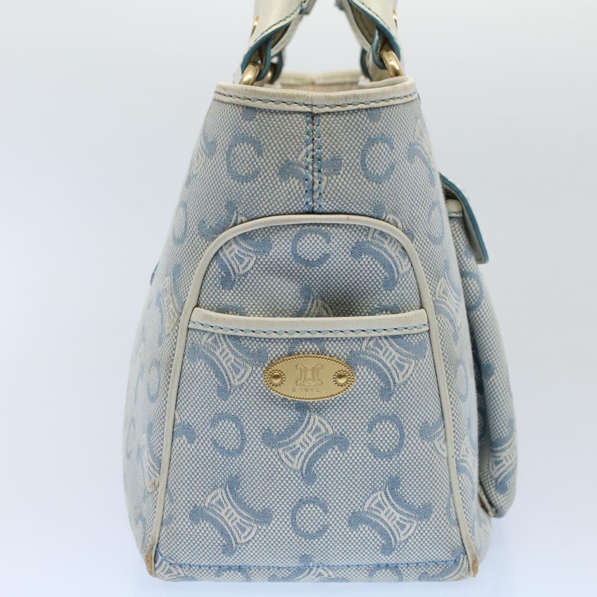 CELINE Paris Macadam Canvas Boogie Bag Hand Bag Light Blue Auth ar10376B