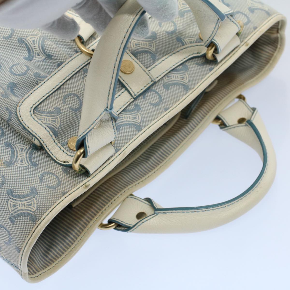 CELINE Paris Macadam Canvas Boogie Bag Hand Bag Light Blue Auth ar10376B