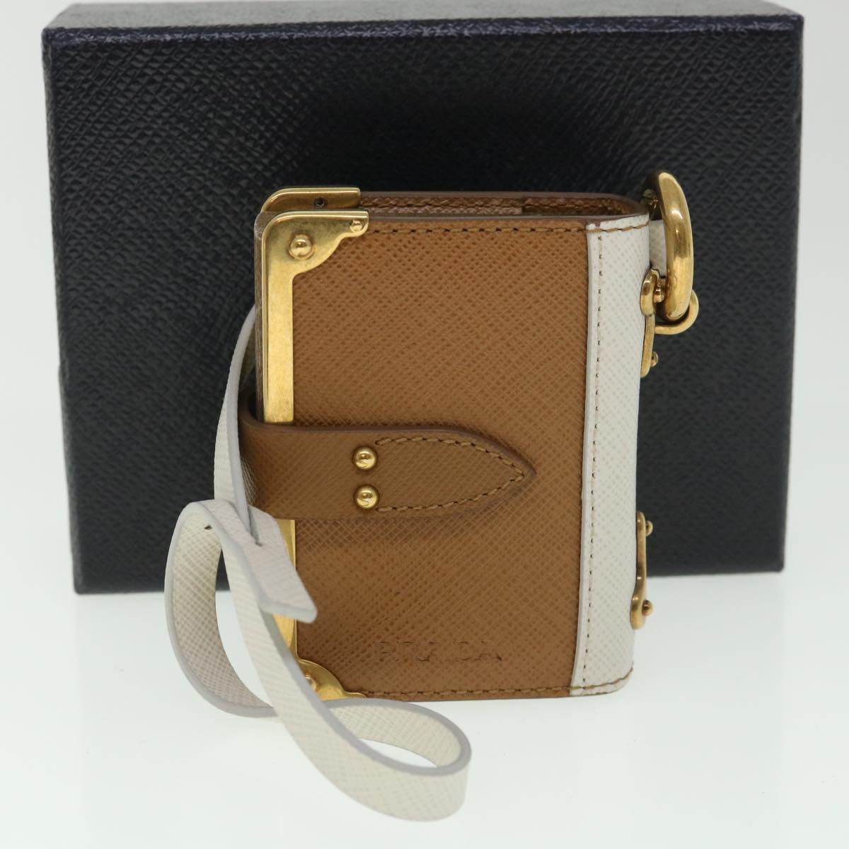 PRADA Notepad Charm Safiano leather Brown Auth ar10387B