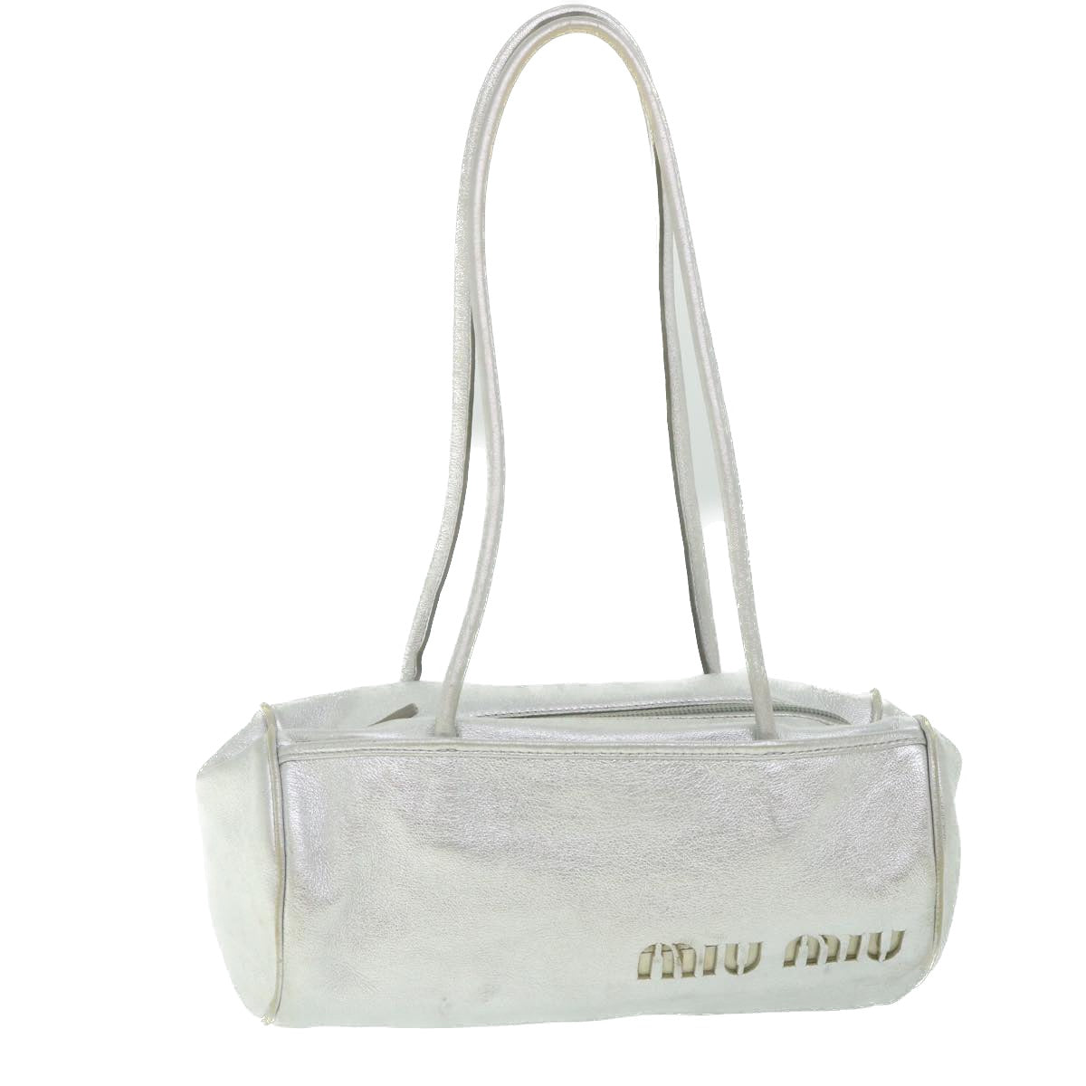 Miu Miu Shoulder Bag Leather Silver Auth ar10400