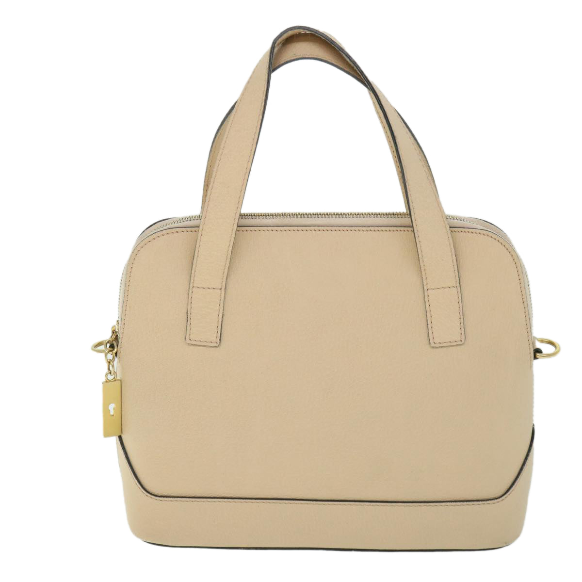 CELINE Hand Bag Leather 2way Beige Auth ar10402