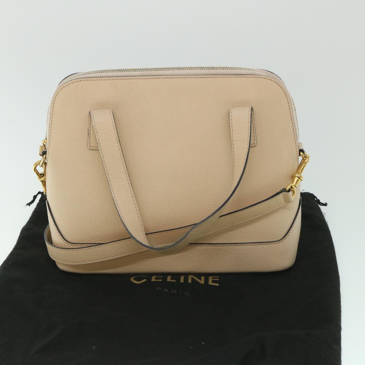 CELINE Hand Bag Leather 2way Beige Auth ar10402