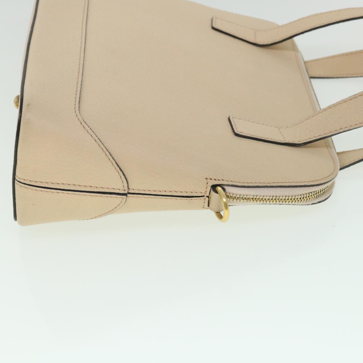 CELINE Hand Bag Leather 2way Beige Auth ar10402