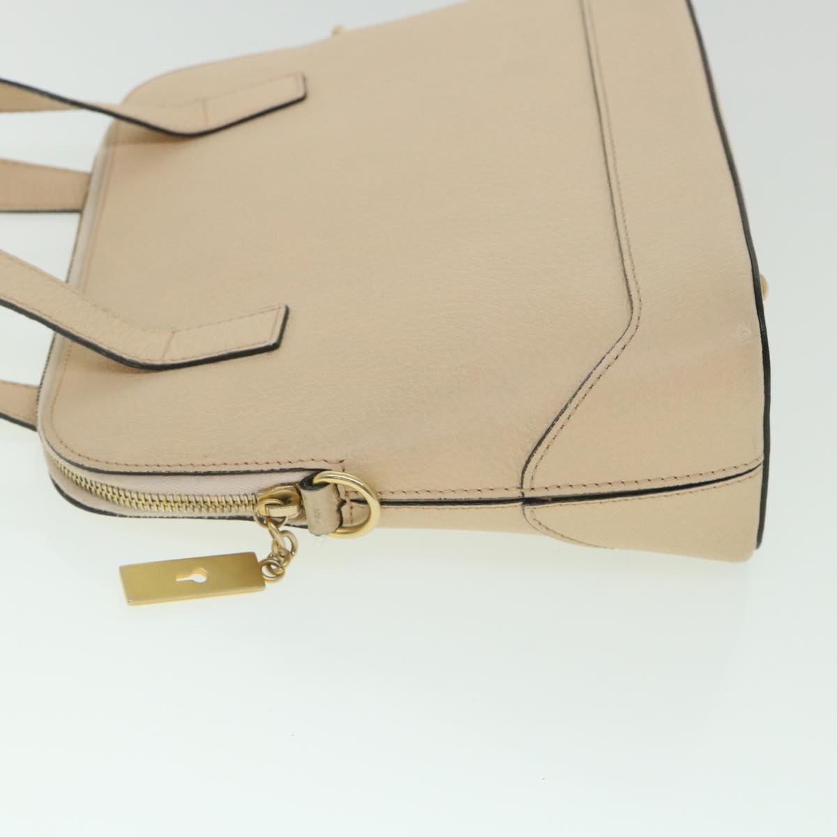 CELINE Hand Bag Leather 2way Beige Auth ar10402