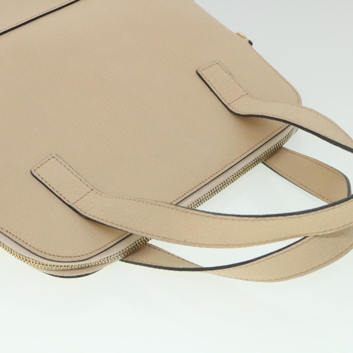 CELINE Hand Bag Leather 2way Beige Auth ar10402