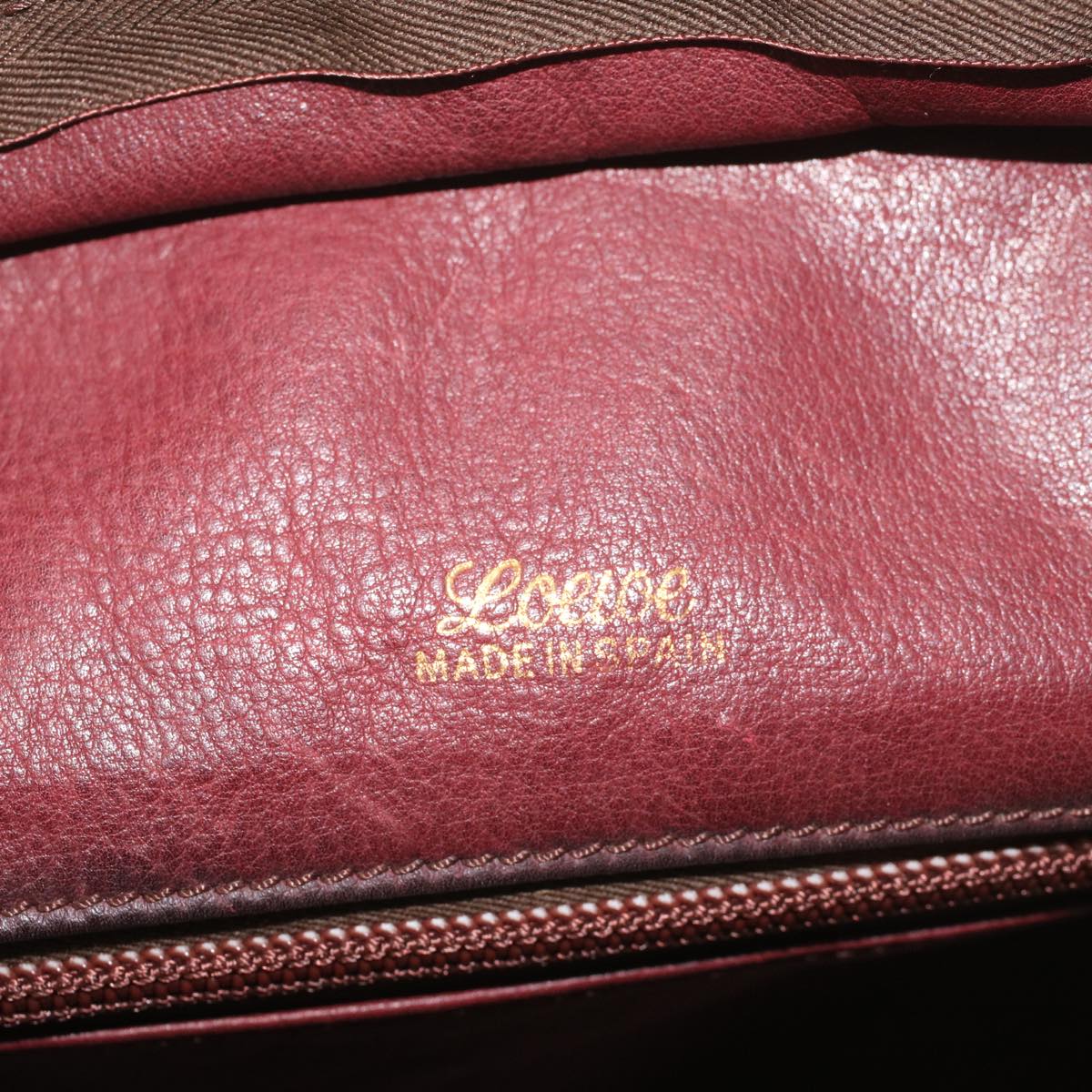 LOEWE Anagram Boston Bag Suede Leather Wine Red Auth ar10413