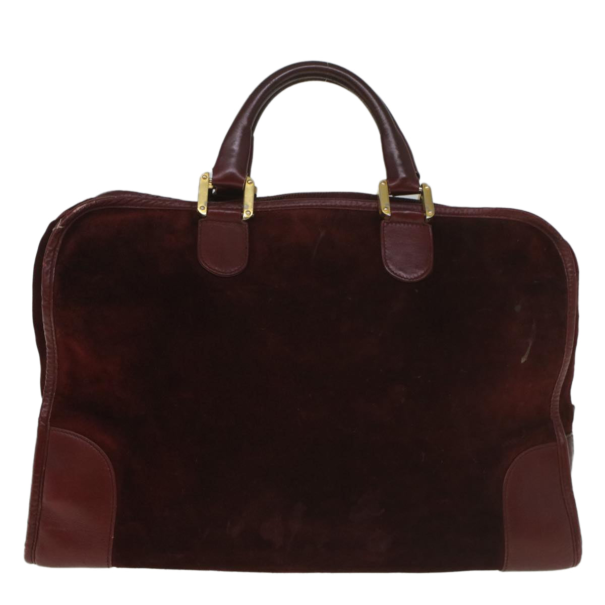 LOEWE Anagram Boston Bag Suede Leather Wine Red Auth ar10413