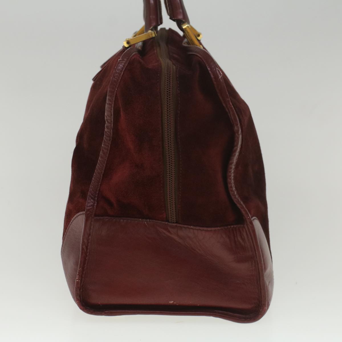 LOEWE Anagram Boston Bag Suede Leather Wine Red Auth ar10413