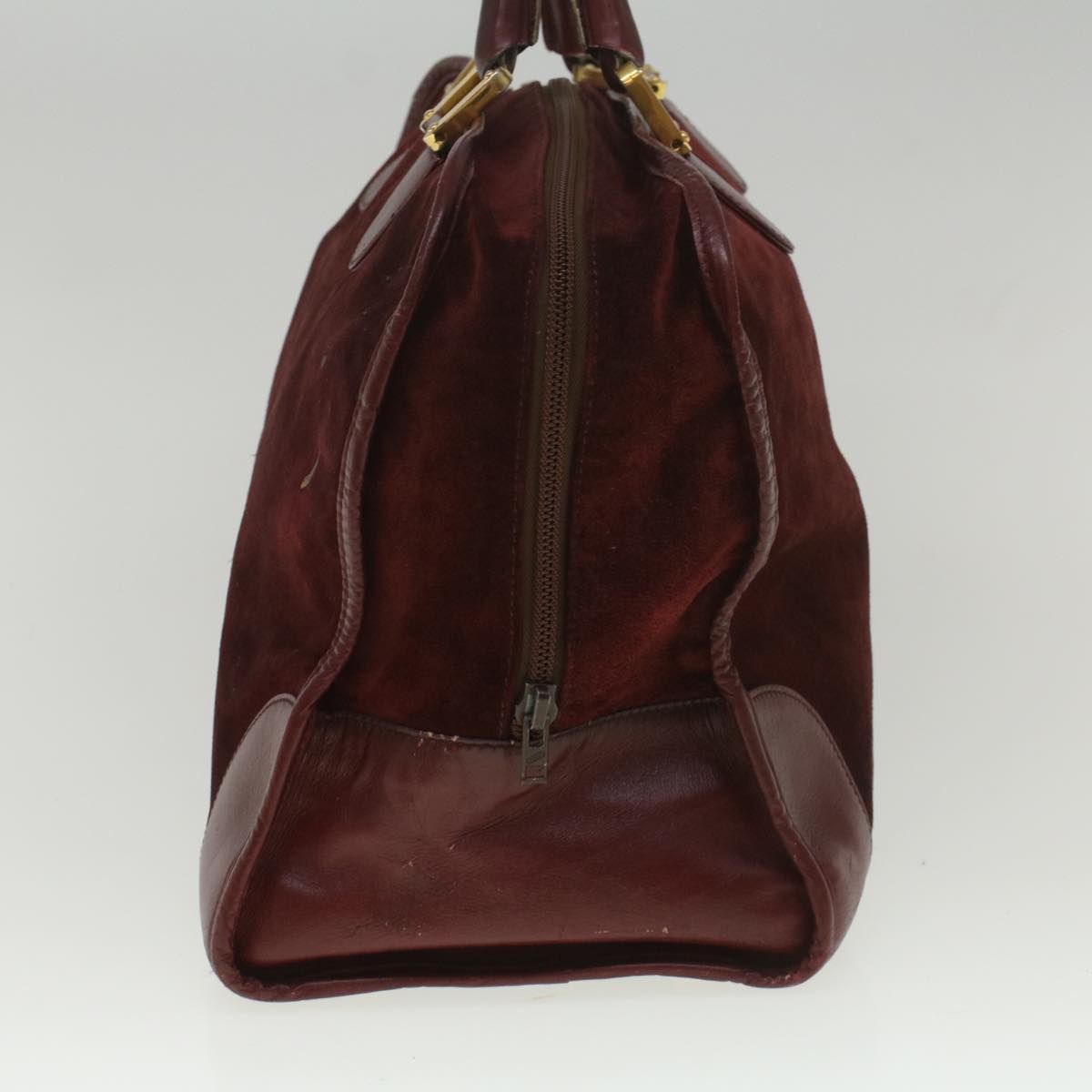 LOEWE Anagram Boston Bag Suede Leather Wine Red Auth ar10413