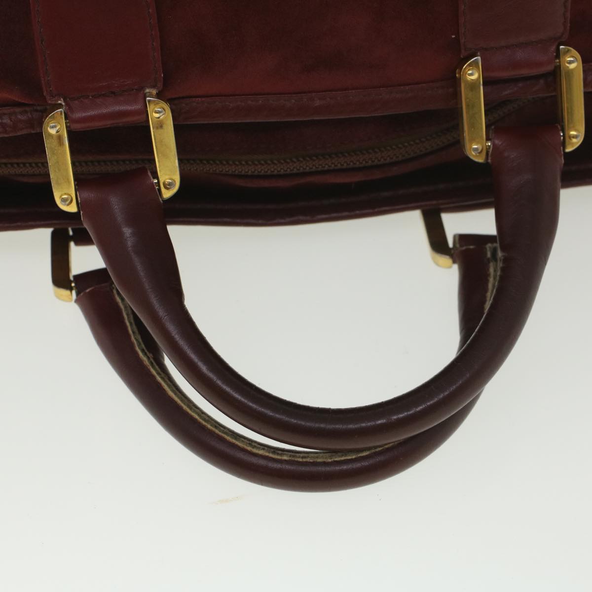 LOEWE Anagram Boston Bag Suede Leather Wine Red Auth ar10413