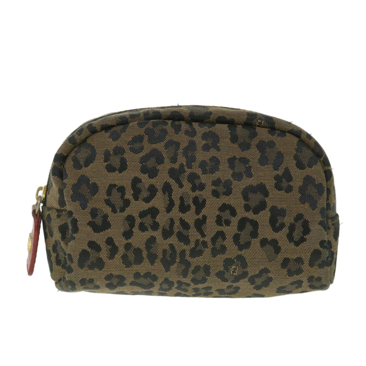 FENDI Leopard Pouch Canvas Brown Auth ar10418