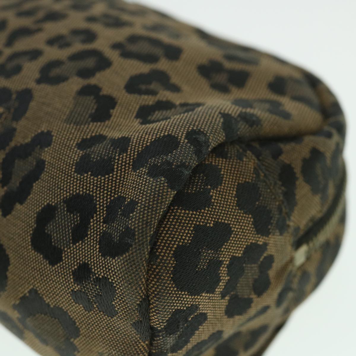 FENDI Leopard Pouch Canvas Brown Auth ar10418