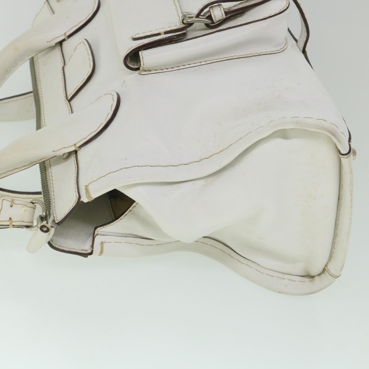 Chloe Hand Bag Leather White Auth ar10441