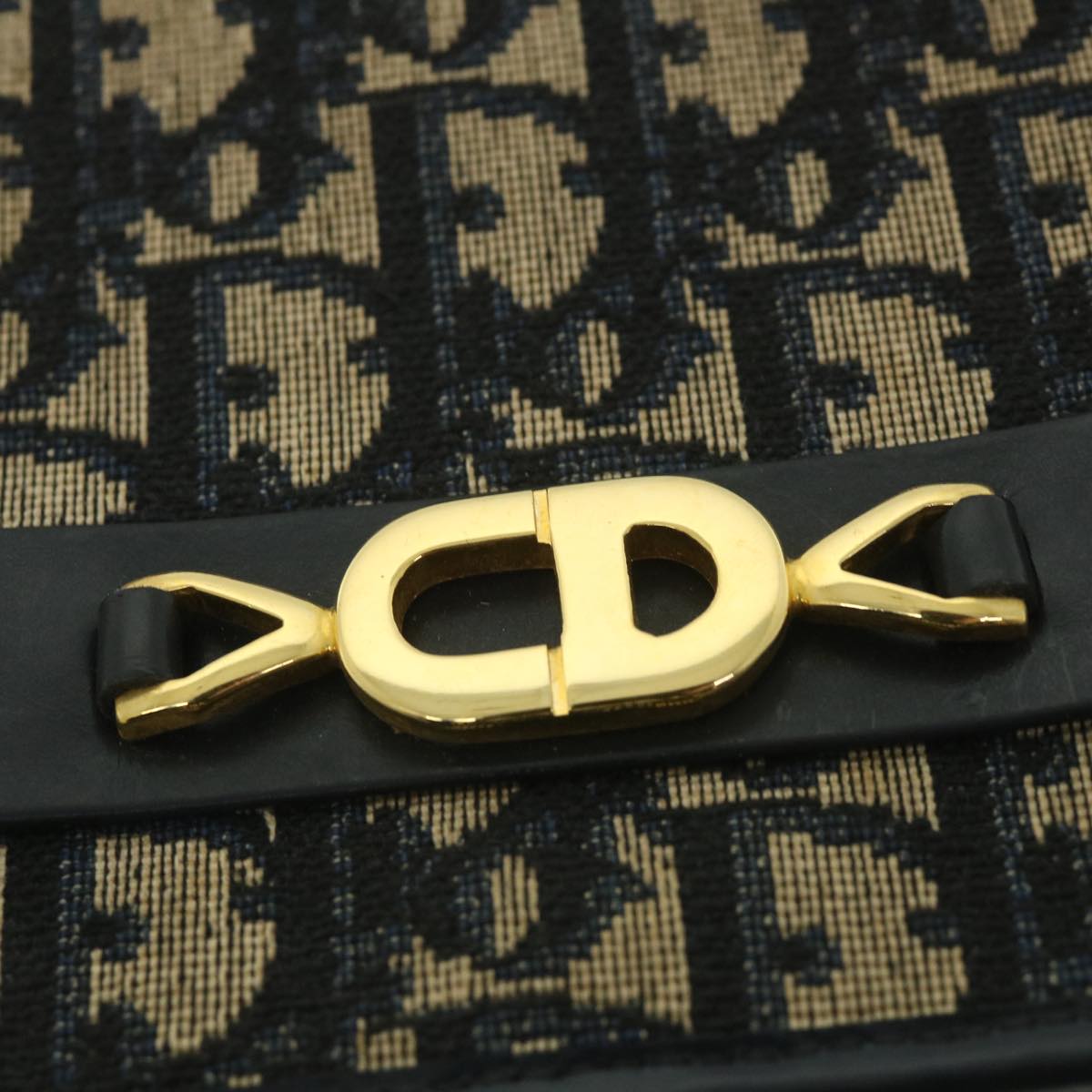 Christian Dior Trotter Canvas Chain Shoulder Bag Navy Auth ar10444