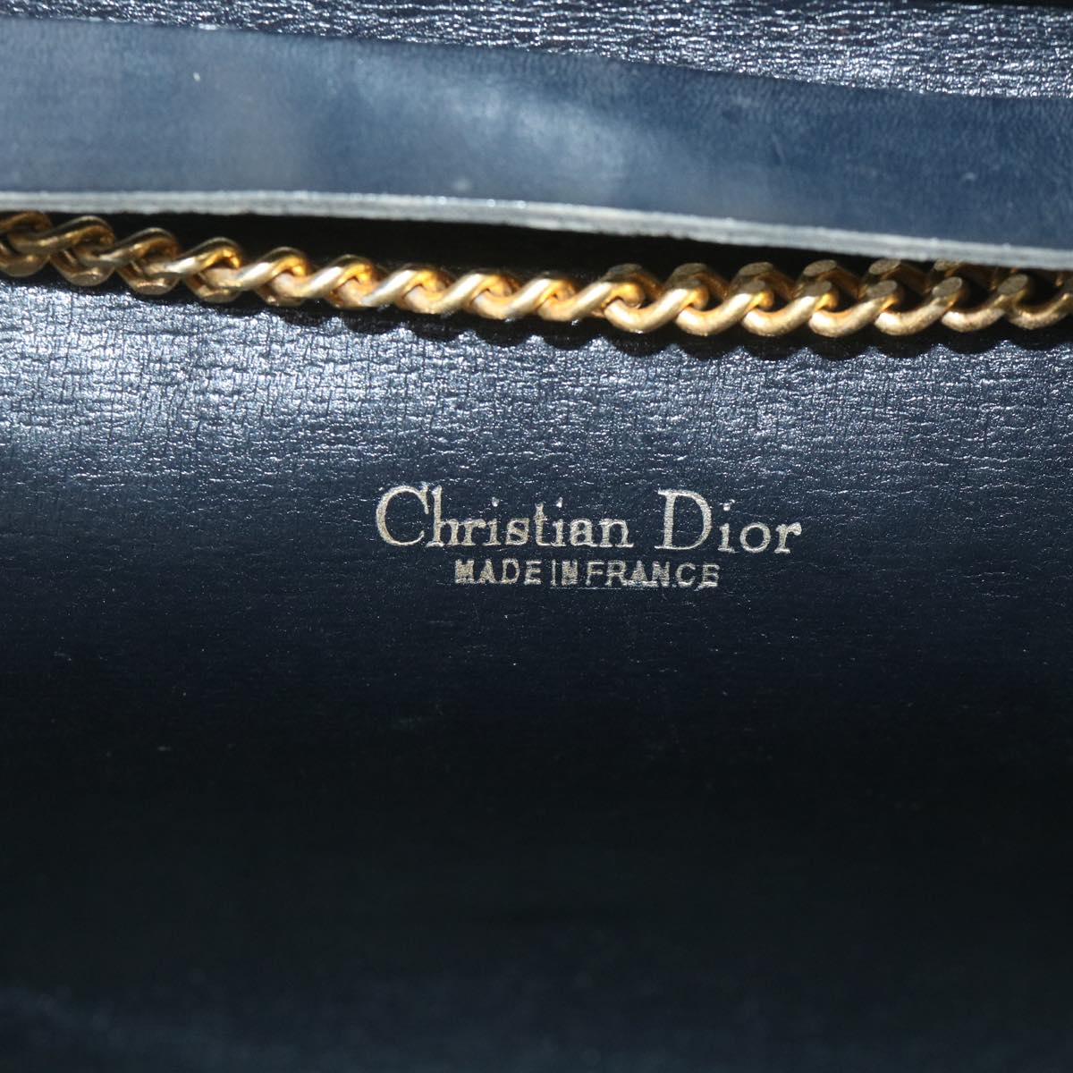 Christian Dior Trotter Canvas Chain Shoulder Bag Navy Auth ar10444