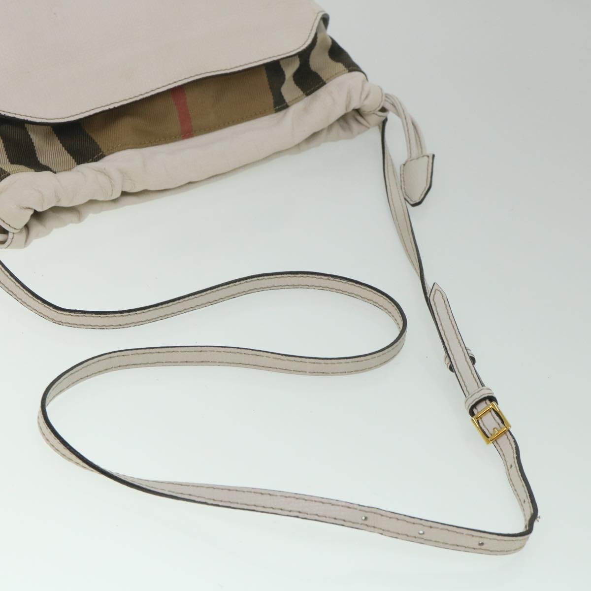 BURBERRY Nova Check Shoulder Bag Leather Beige Auth ar10452