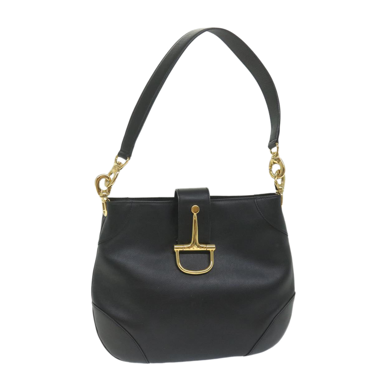 CELINE Shoulder Bag Leather Black Auth ar10477