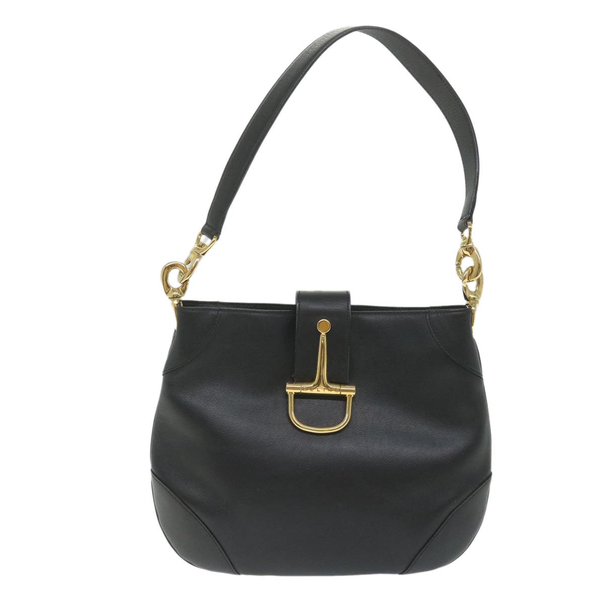 CELINE Shoulder Bag Leather Black Auth ar10477