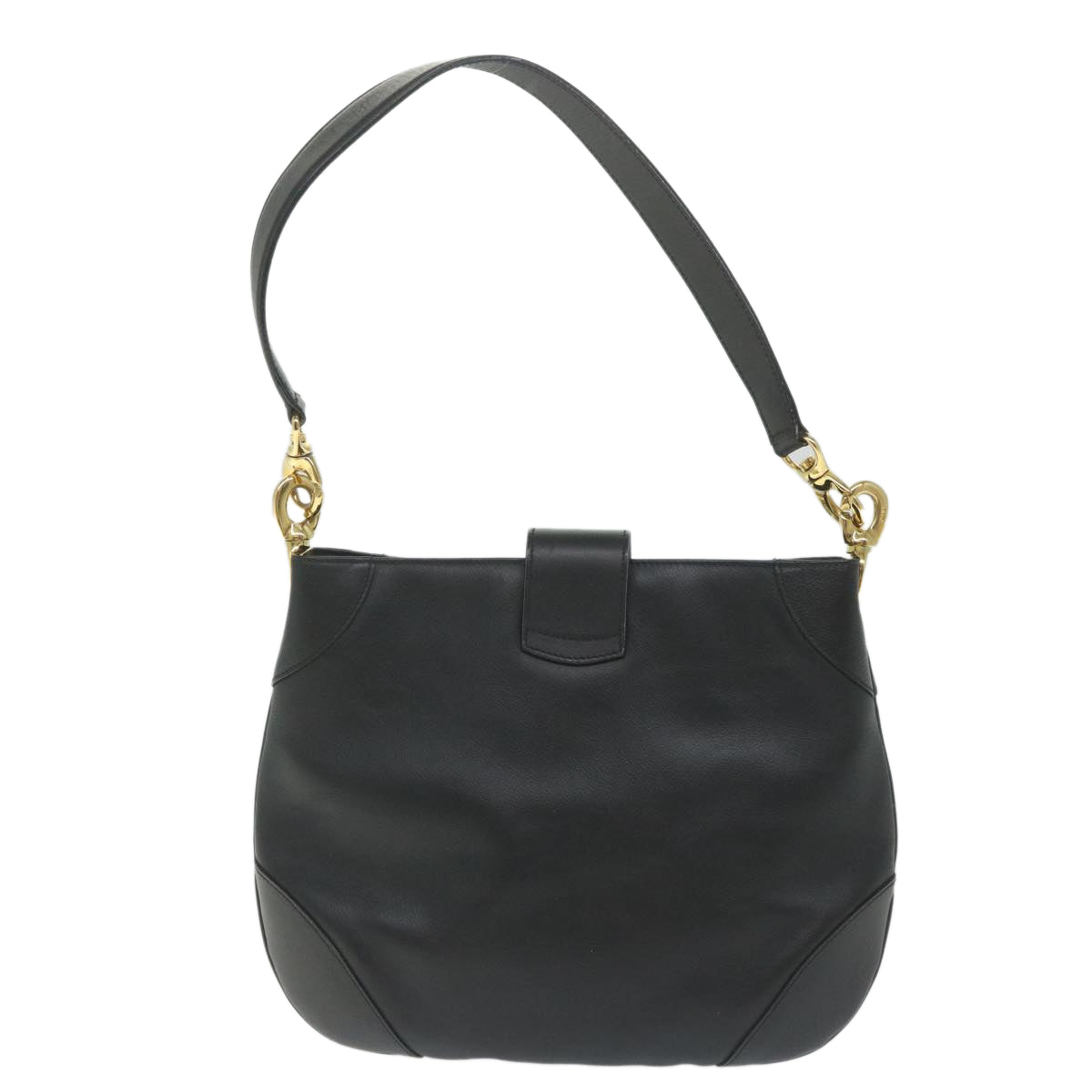 CELINE Shoulder Bag Leather Black Auth ar10477