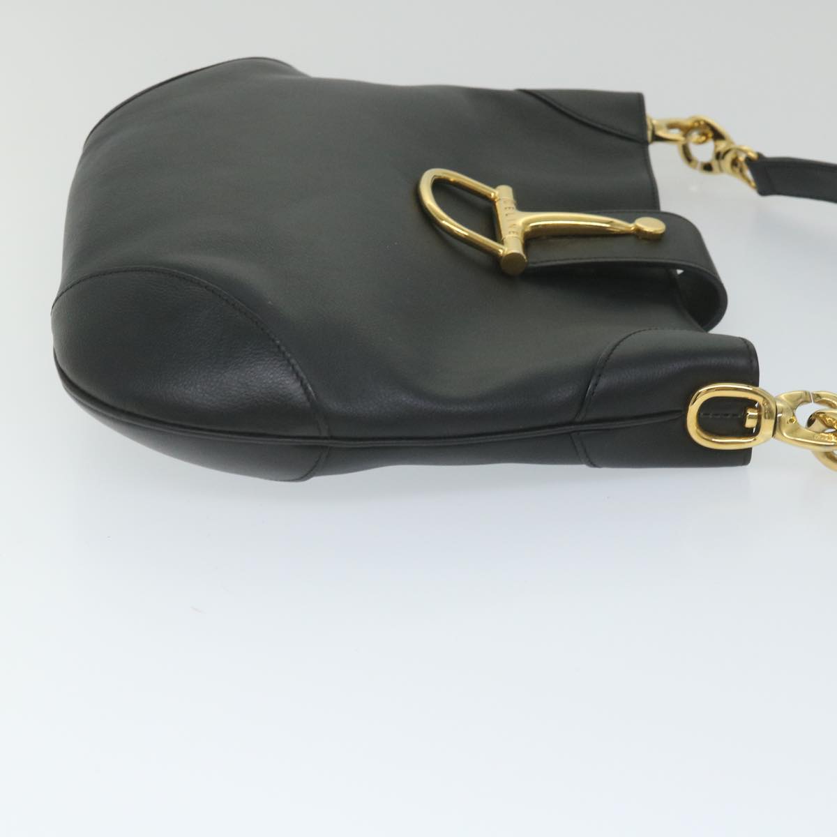 CELINE Shoulder Bag Leather Black Auth ar10477