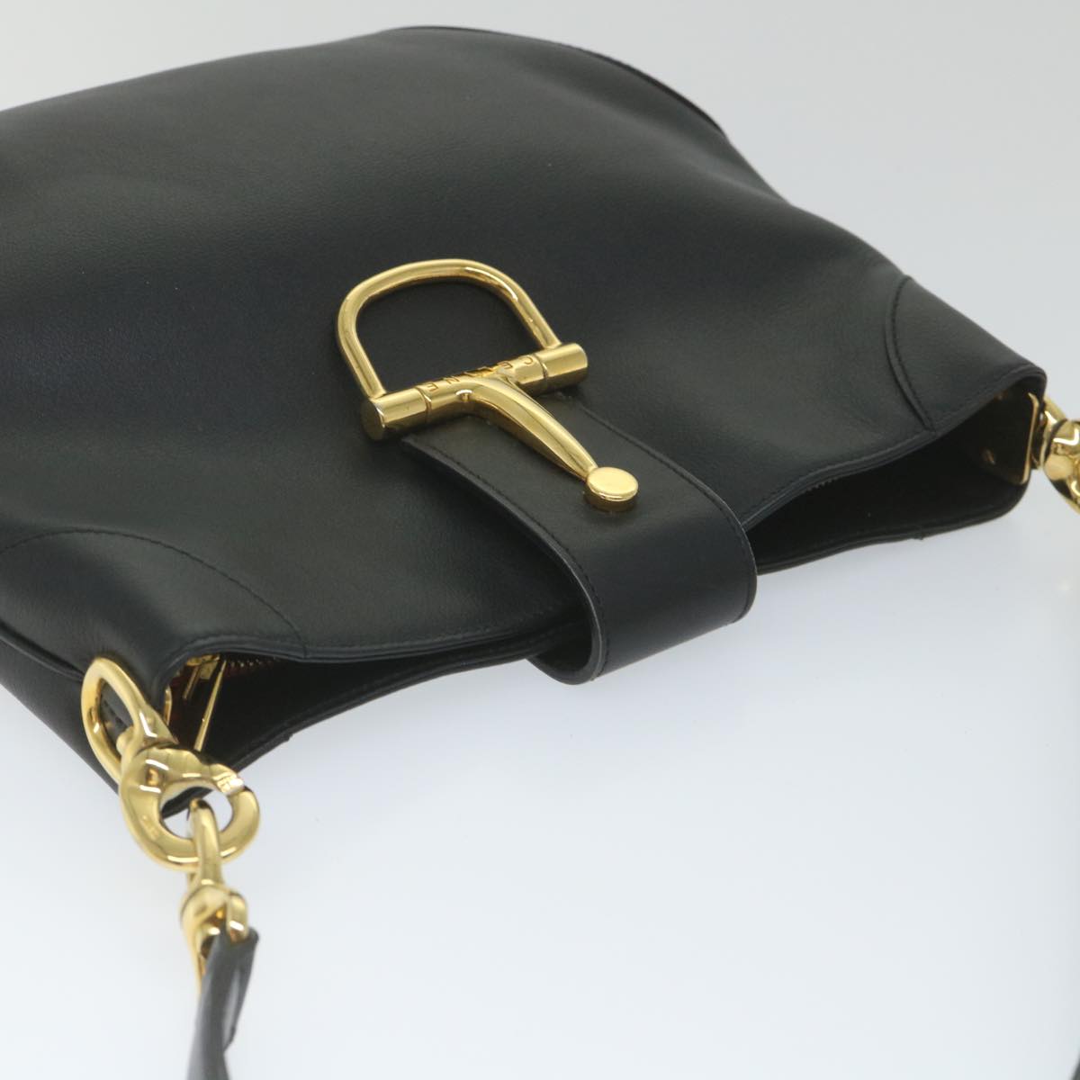 CELINE Shoulder Bag Leather Black Auth ar10477