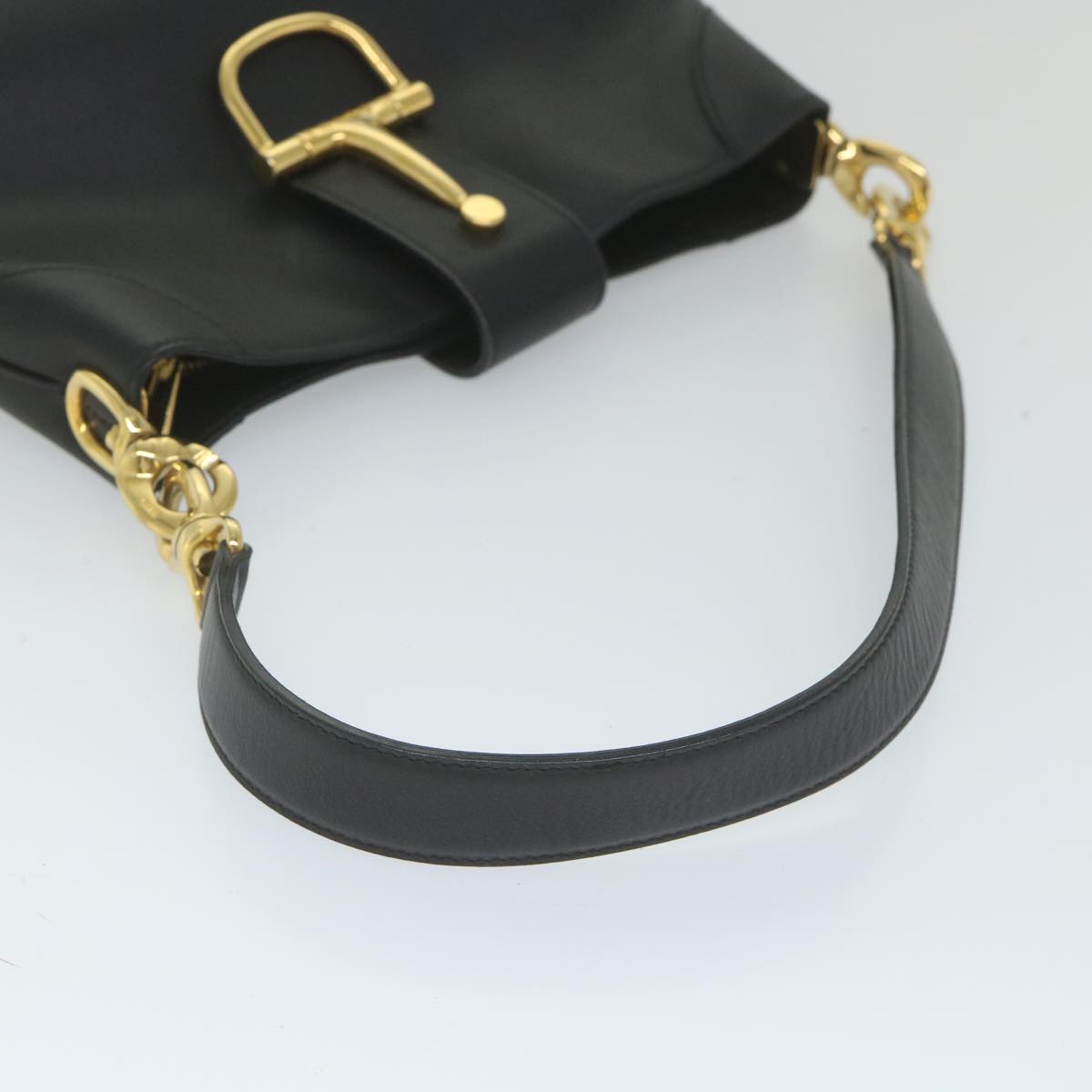 CELINE Shoulder Bag Leather Black Auth ar10477