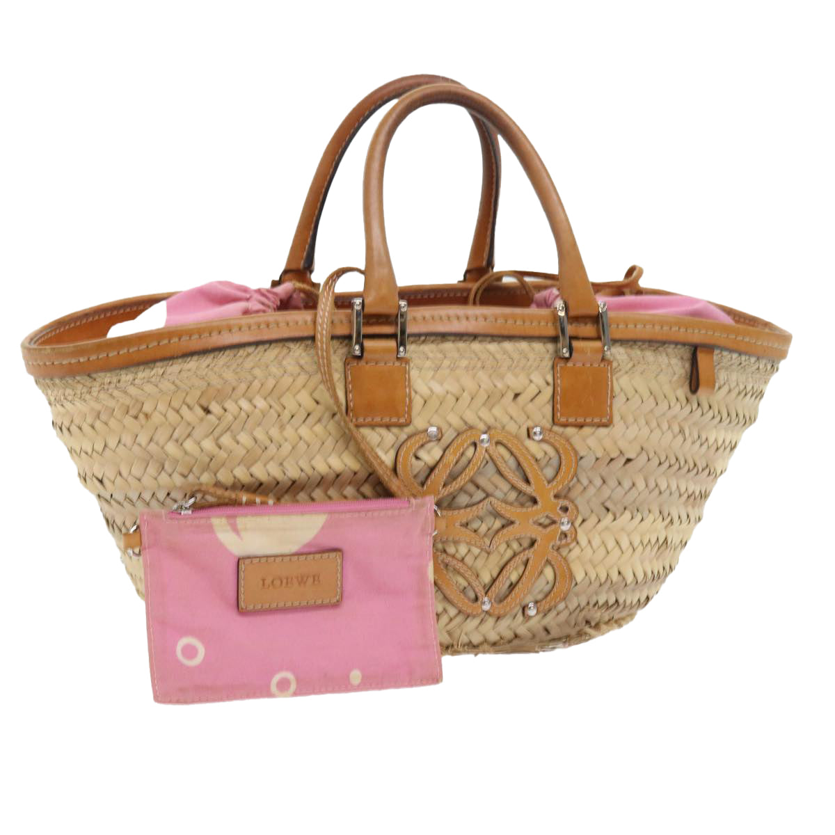 LOEWE Hand Bag Straw Beige Auth ar10494