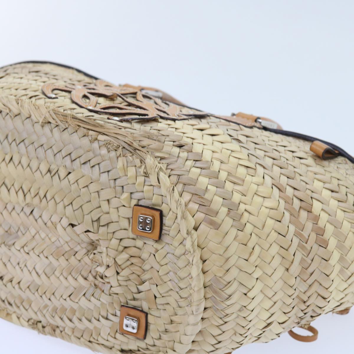 LOEWE Hand Bag Straw Beige Auth ar10494